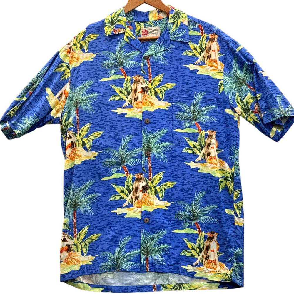 Hilo Hattie The Hawaiian Original Blue Tropical Short Sleeve Shirt Men Small